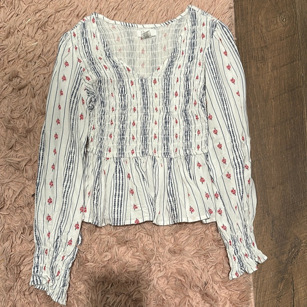Japan, blouse, womens, XS, White and blue